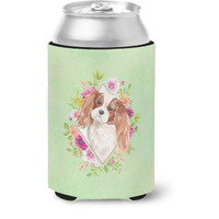"Caroline's Treasures Blenheim Cavalier Spaniel Green Flowers Can or Bottle Hugger cold-beverage-koozies, 12 oz, Multicolor"