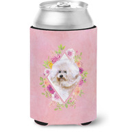 "Caroline's Treasures CK4119CC Bichon Fris #1 Pink Flowers Can or Bottle Hugger cold-beverage-koozies, 12 oz, Multicolor"