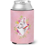"Caroline's Treasures CK4124CC Bull Terrier Pink Flowers Can or Bottle Hugger cold-beverage-koozies, 12 oz, Multicolor"