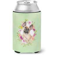 "Caroline's Treasures CK4398CC Fawn French Bulldog Green Flowers Can or Bottle Hugger cold-beverage-koozies, 12 oz, Multicolor"