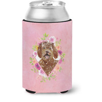 "Caroline's Treasures CK4228CC Labradoodle Pink Flowers Can or Bottle Hugger cold-beverage-koozies, 12 oz, Multicolor"