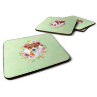 "Caroline's Treasures CK4316FC Jack Russell Terrier #2 Green Flowers Foam Set of 4 coasters, Multicolor"