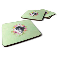 "Caroline's Treasures CK4324FC Newfoundland Puppy Green Flowers Foam Set of 4 coasters, Multicolor"