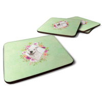 "Caroline's Treasures CK4428FC White Pit Bull Terrier Green Flowers Foam Set of 4 coasters, Multicolor"
