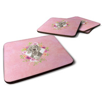 "Caroline's Treasures CK4205FC Weimaraner Pink Flowers Foam Set of 4 coasters, Multicolor"