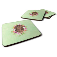 "Caroline's Treasures CK4381FC Newfoundland Green Flowers Foam Set of 4 coasters, Multicolor"