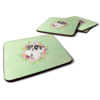 "Caroline's Treasures CK4399FC English Pointer Green Flowers Foam Set of 4 coasters, Multicolor"
