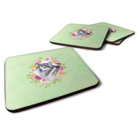 "Caroline's Treasures CK4272FC Alaskan Malamute Green Flowers Foam Set of 4 coasters, Multicolor"