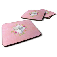 "Caroline's Treasures CK4180FC Sealyham Terrier Pink Flowers Foam Set of 4 coasters, Multicolor"