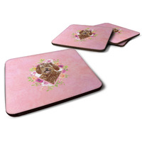 "Caroline's Treasures CK4228FC Labradoodle Pink Flowers Foam Set of 4 coasters, Multicolor"