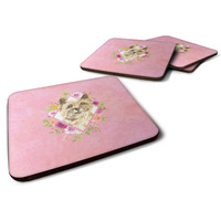 "Caroline's Treasures CK4250FC Cairn Terrier Pink Flowers Foam Set of 4 coasters, Multicolor"