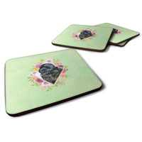 "Caroline's Treasures CK4323FC Newfoundland Green Flowers Foam Set of 4 coasters, Multicolor"