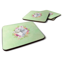 "Caroline's Treasures CK4340FC Sealyham Terrier Green Flowers Foam Set of 4 coasters, Multicolor"