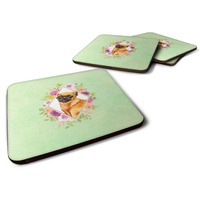 "Caroline's Treasures CK4345FC Brabant Griffon Green Flowers Foam Set of 4 coasters, Multicolor"