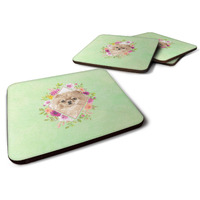 "Caroline's Treasures CK4379FC Pomeranian Green Flowers Foam Set of 4 coasters, Multicolor"