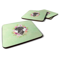 "Caroline's Treasures CK4421FC Black Labrador Green Flowers Foam Set of 4 coasters, Multicolor"