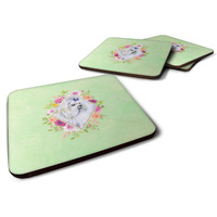 "Caroline's Treasures CK4319FC Maltese Green Flowers Foam Set of 4 coasters, Multicolor"
