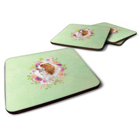 "Caroline's Treasures CK4286FC Cavalier King Charles Spaniel Green Flowers Foam Set of 4 coasters, Multicolor"
