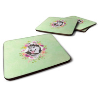 "Caroline's Treasures CK4311FC Siberian Husky #1 Green Flowers Foam Set of 4 coasters, Multicolor"