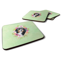 "Caroline's Treasures CK4278FC Bernese Mountain Dog Green Flowers Foam Set of 4 coasters, Multicolor"