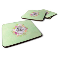 "Caroline's Treasures CK4333FC Standard Grey Poodle Green Flowers Foam Set of 4 coasters, Multicolor"