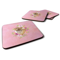 "Caroline's Treasures CK4181FC Shar Pei Pink Flowers Foam Set of 4 coasters, Multicolor"