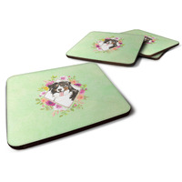 "Caroline's Treasures CK4424FC Bernese Mountain Dog Green Flowers Foam Set of 4 coasters, Multicolor"