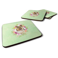 "Caroline's Treasures CK4306FC German Shepherd #1 Green Flowers Foam Set of 4 coasters, Multicolor"