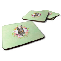 "Caroline's Treasures CK4401FC Doberman Pinsher Green Flowers Foam Set of 4 coasters, Multicolor"