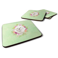 "Caroline's Treasures CK4423FC Bichon Frise Green Flowers Foam Set of 4 coasters, Multicolor"