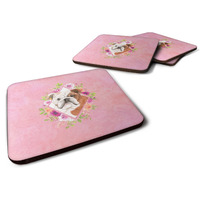 "Caroline's Treasures CK4240FC English Bulldog Pink Flowers Foam Set of 4 coasters, Multicolor"