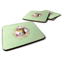 "Caroline's Treasures CK4356FC Black Miniature Pinscher Green Flowers Foam Set of 4 coasters, Multicolor"