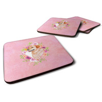 "Caroline's Treasures CK4158FC Yellow Labrador Retriever Pink Flowers Foam Set of 4 coasters, Multicolor"