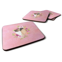 "Caroline's Treasures CK4234FC Fawn Dane Pink Flowers Foam Set of 4 coasters, Multicolor"