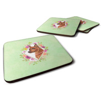 "Caroline's Treasures CK4321FC Miniature Pinscher Green Flowers Foam Set of 4 coasters, Multicolor"
