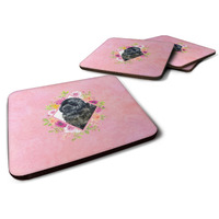 "Caroline's Treasures CK4163FC Newfoundland Pink Flowers Foam Set of 4 coasters, Multicolor"