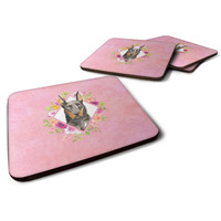 "Caroline's Treasures CK4241FC Doberman Pinsher Pink Flowers Foam Set of 4 coasters, Multicolor"
