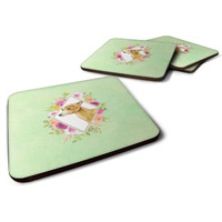 "Caroline's Treasures CK4314FC Italian Greyhound Green Flowers Foam Set of 4 coasters, Multicolor"