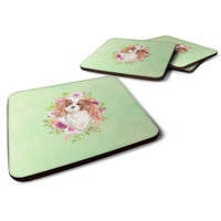 "Caroline's Treasures CK4408FC Blenheim Cavalier Spaniel Green Flowers Foam Set of 4 coasters, Multicolor"
