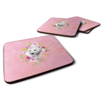 "Caroline's Treasures CK4193FC West Highland White Terrier Pink Flowers Foam Set of 4 coasters, Multicolor"