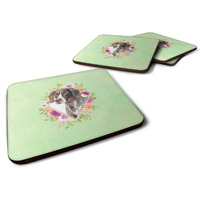 "Caroline's Treasures CK4317FC German Shorthaired Pointer Green Flowers Foam Set of 4 coasters, Multicolor"