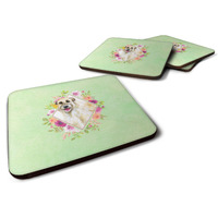 "Caroline's Treasures CK4313FC Irish Wolfhound Green Flowers Foam Set of 4 coasters, Multicolor"