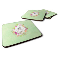 "Caroline's Treasures CK4383FC Maltese Green Flowers Foam Set of 4 coasters, Multicolor"