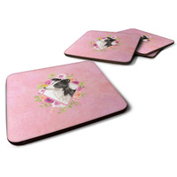 "Caroline's Treasures CK4258FC Border Collie Pink Flowers Foam Set of 4 coasters, Multicolor"