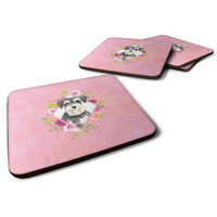 "Caroline's Treasures CK4222FC Schnauzer #2 Pink Flowers Foam Set of 4 coasters, Multicolor"