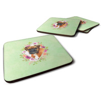 "Caroline's Treasures CK4305FC German Boxer Green Flowers Foam Set of 4 coasters, Multicolor"