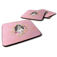 "Caroline's Treasures CK4244FC Black Parti Cocker Spaniel Pink Flowers Foam Set of 4 coasters, Multicolor"