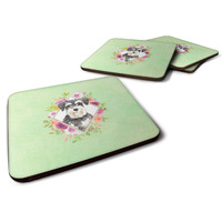 "Caroline's Treasures CK4382FC Schnauzer #2 Green Flowers Foam Set of 4 coasters, Multicolor"