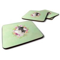 "Caroline's Treasures CK4418FC Border Collie Green Flowers Foam Set of 4 coasters, Multicolor"