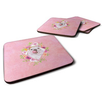 "Caroline's Treasures CK4140FC English Bulldog Pink Flowers Foam Set of 4 coasters, Multicolor"